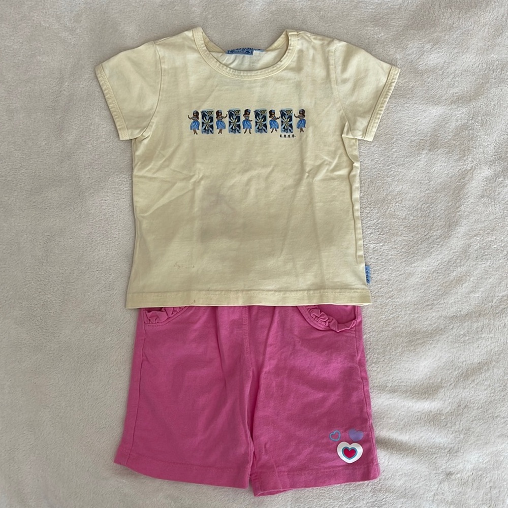 Bundle deal.  Yellow shirt size 5.  Pink shorts size 5